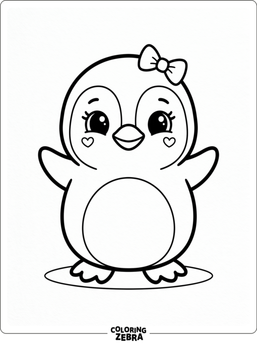 A kawaii penguin with big eyes and heart cheeks