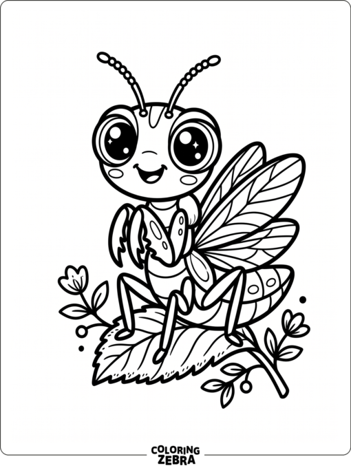 A kawaii praying mantis with big eyes