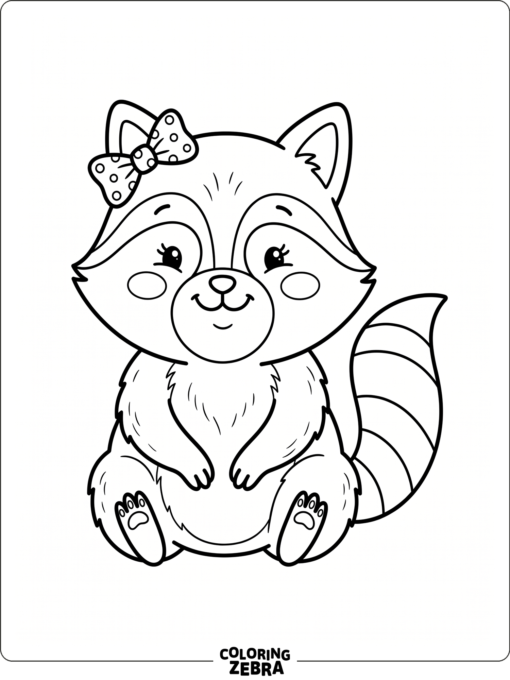 A kawaii raccoon with a bow and round cheeks