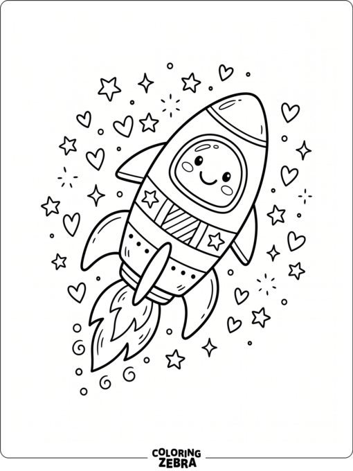 Kawaii rocket with stars and hearts