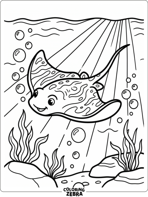 A stingray swimming under the water