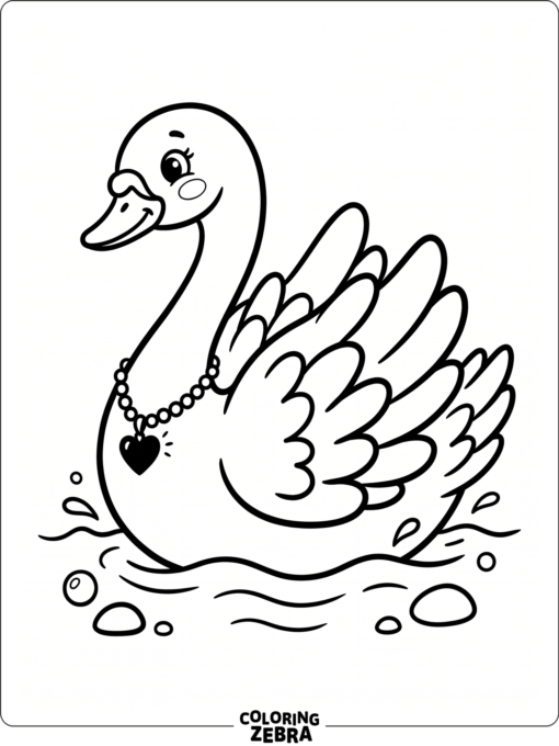 An adorable swan with rounded feathers and a heart charm