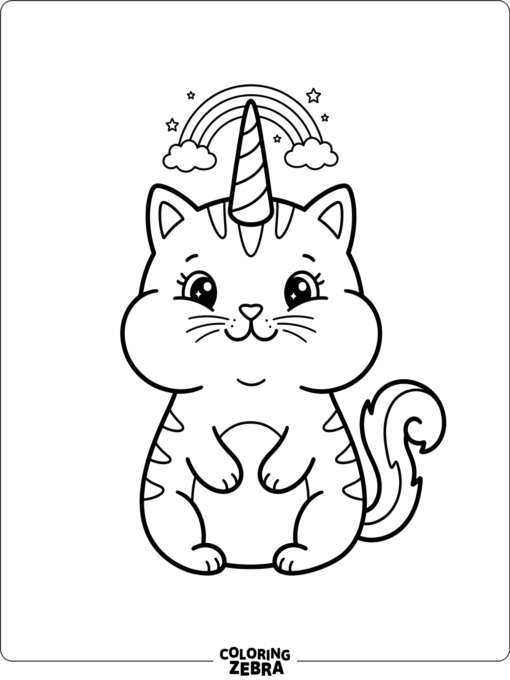 A kawaii unicorn cat with rounded cheeks and tiny paws