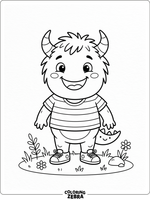 A kid monster with horns and sneakers