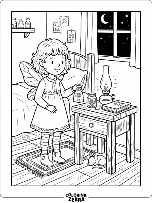 A young fairy with wings and a tooth pouch