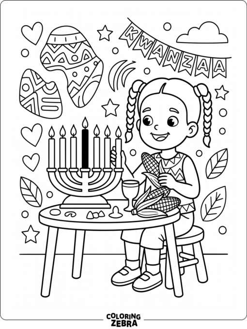 Easy Kwanzaa picture with a child and holiday symbols
