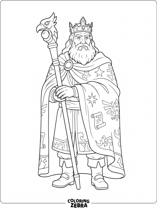 King Rhoam with cloak and staff