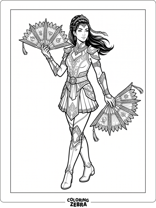 Kitana from Mortal Kombat holding her fans in a graceful pose