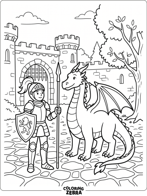 A knight standing beside a calm dragon