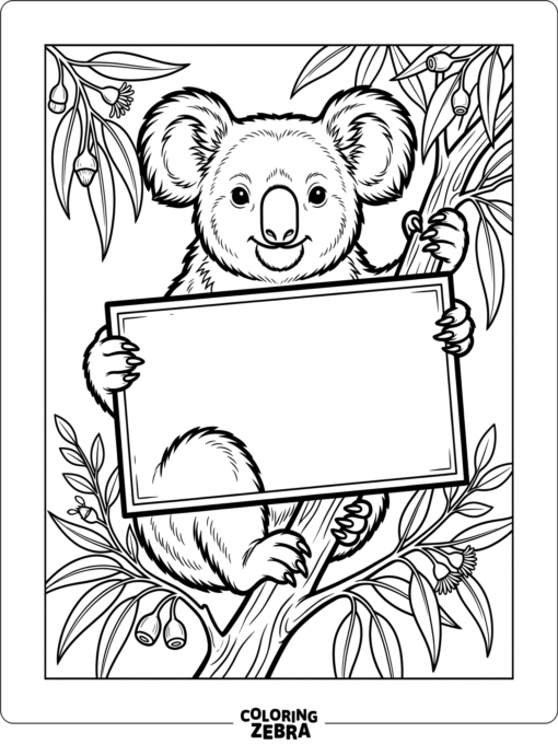 A koala holding a blank sign
