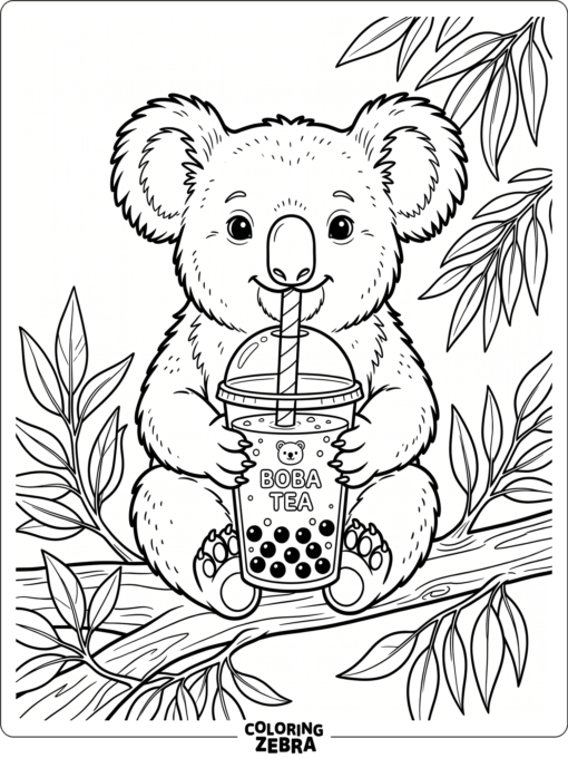 A koala drinking boba tea
