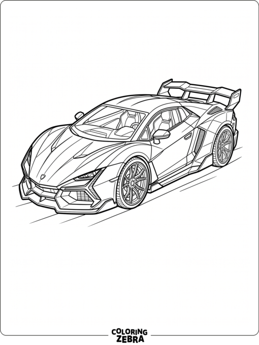An angular hypercar with a long hood and raised wing