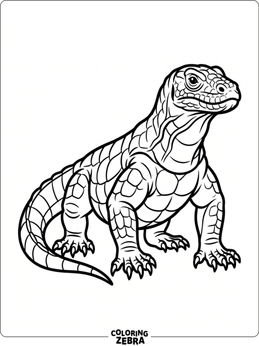 A komodo dragon standing alone on a white background