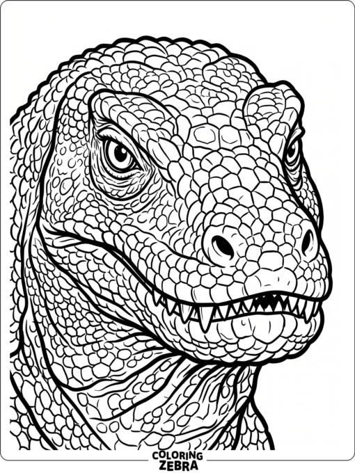 A close-up komodo dragon face with sharp eyes