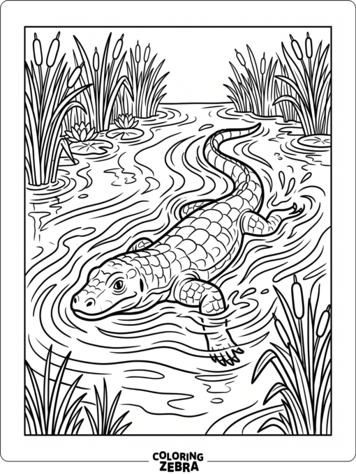 A komodo dragon swimming through water with ripples