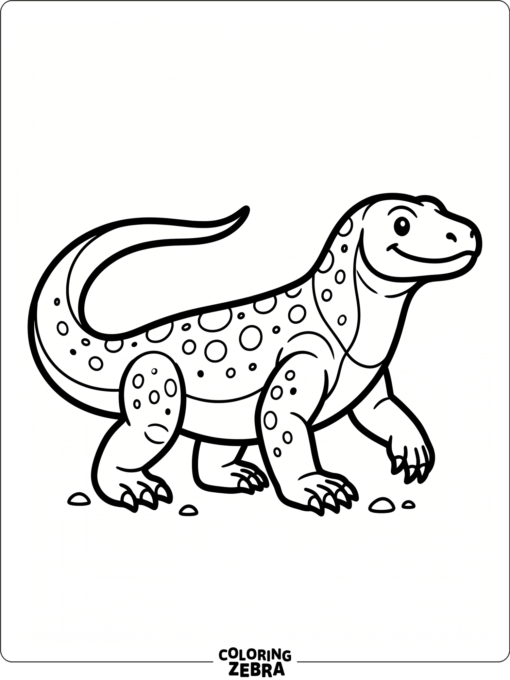 A simple komodo dragon full body outline with thick clean lines