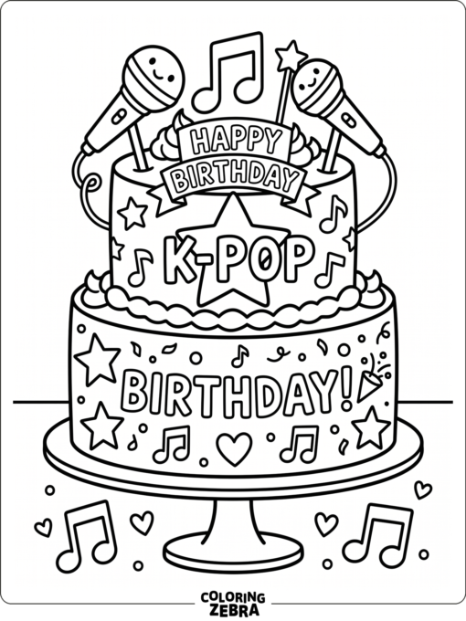 Birthday cake with microphones and music notes