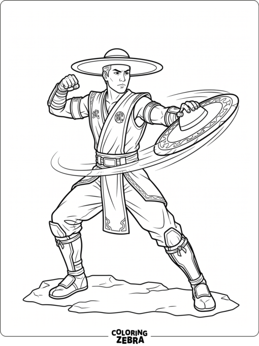 Kung Lao from Mortal Kombat in a fighting pose with his hat
