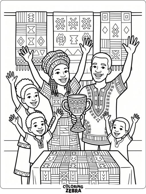 A family with African American heritage symbols