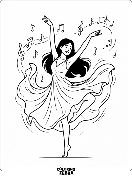 African dancer in motion with musical notes