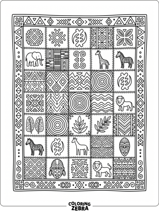 Patchwork quilt with bold squares and borders