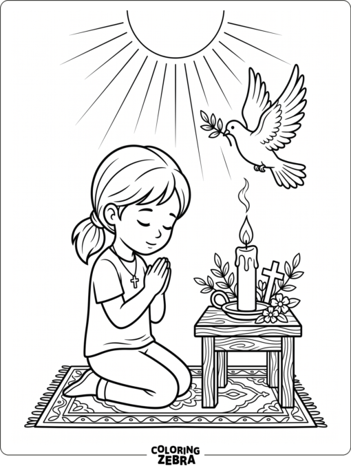 A child with prayer hands and a candle