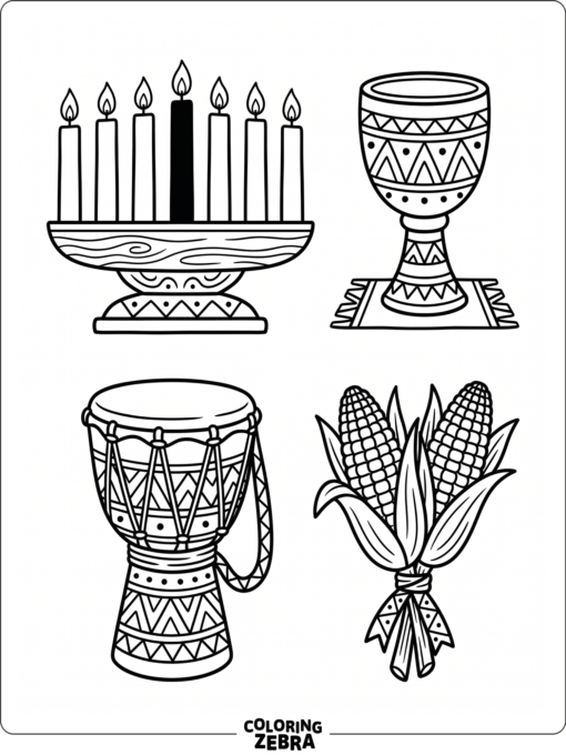 Kwanzaa symbols grouped in a simple outline