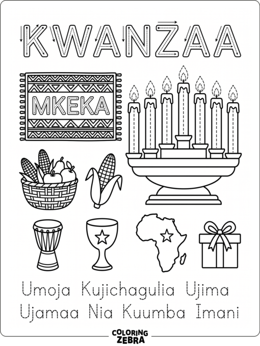 Kwanzaa letters and symbols for tracing practice