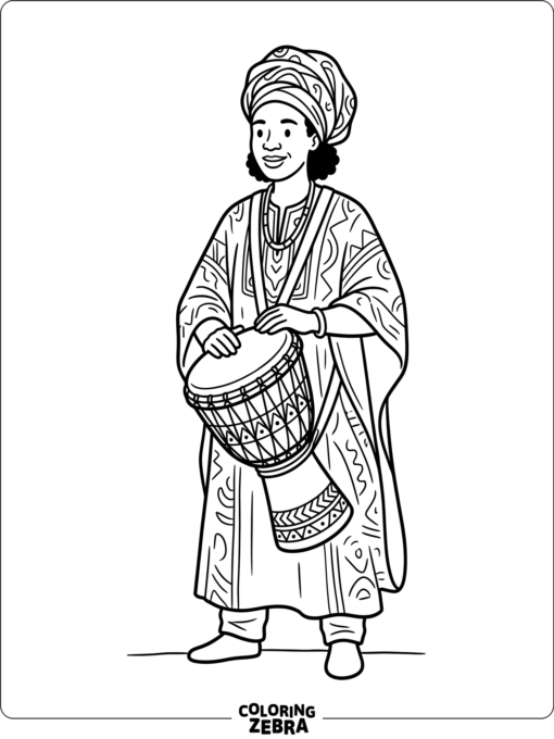 Traditional African clothing with a drum and trim