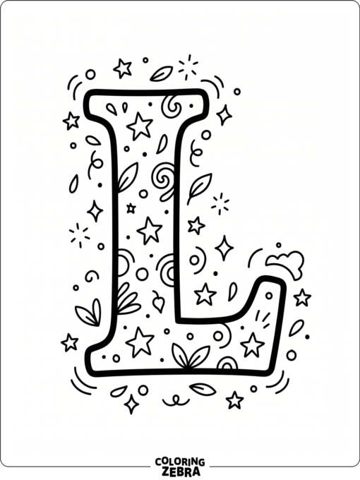 A preschool letter L with a leaf and cloud