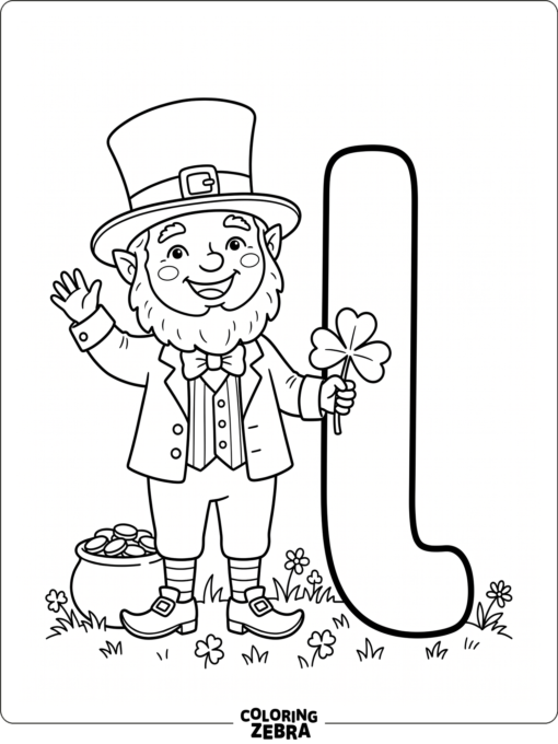 A big letter L with a leprechaun hat and shamrock