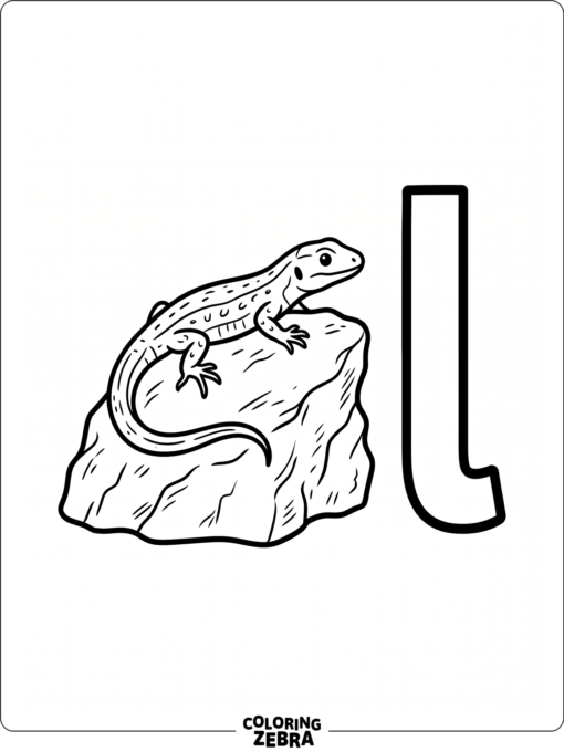 A letter L with a lizard resting on a rock