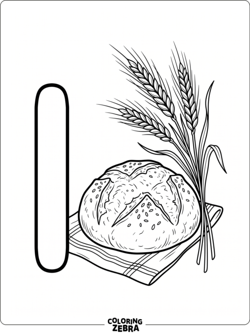 A big letter L with a loaf of bread on a cutting board