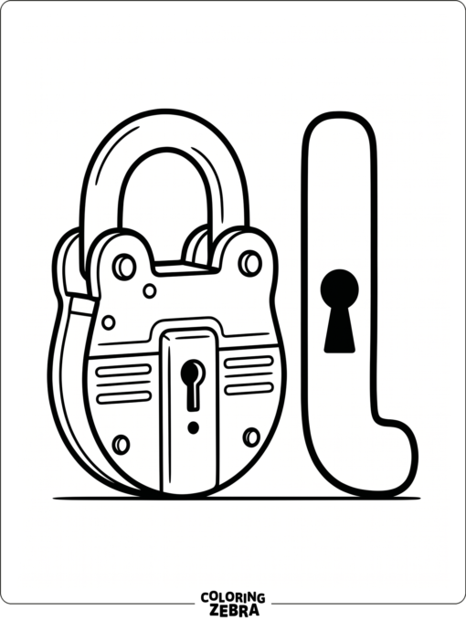 A big letter L with a lock and a simple key
