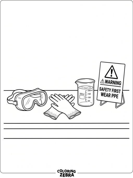 Escena sencilla de seguridad en el laboratorio con gafas protectoras, guantes y material