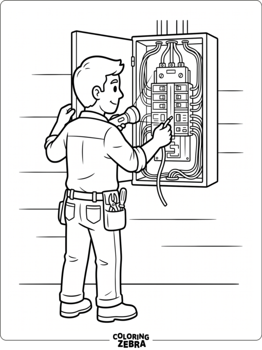 An electrician holding wire and a flashlight