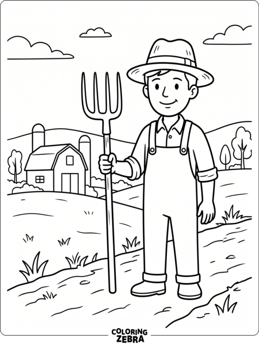 Farmer with a straw hat and pitchfork