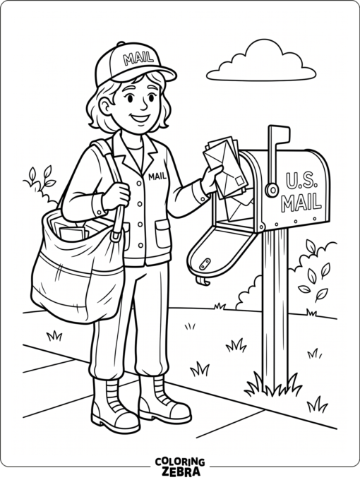 Postal worker with a mail sack beside a mailbox