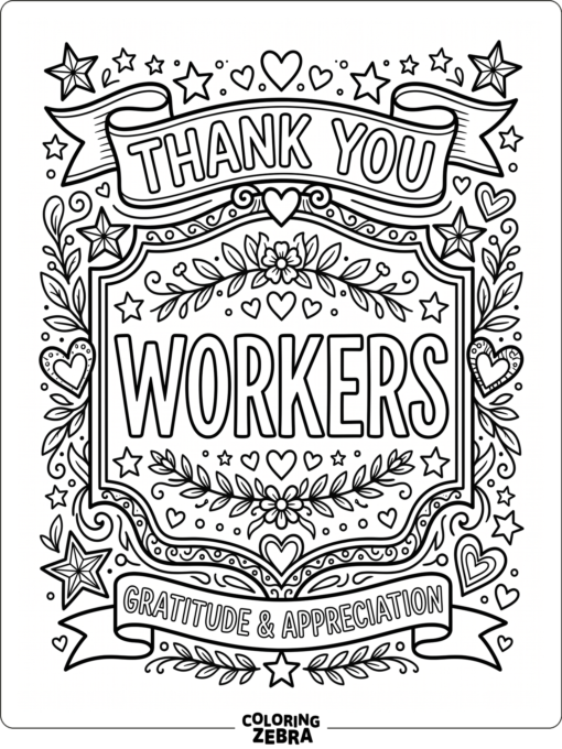 Thank you workers sign with stars and hearts