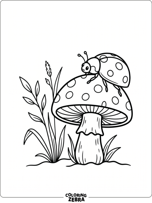 A simple ladybug sitting on a mushroom