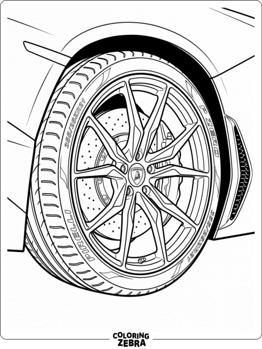 Close-up of Lamborghini wheels with bold rims and tire tread