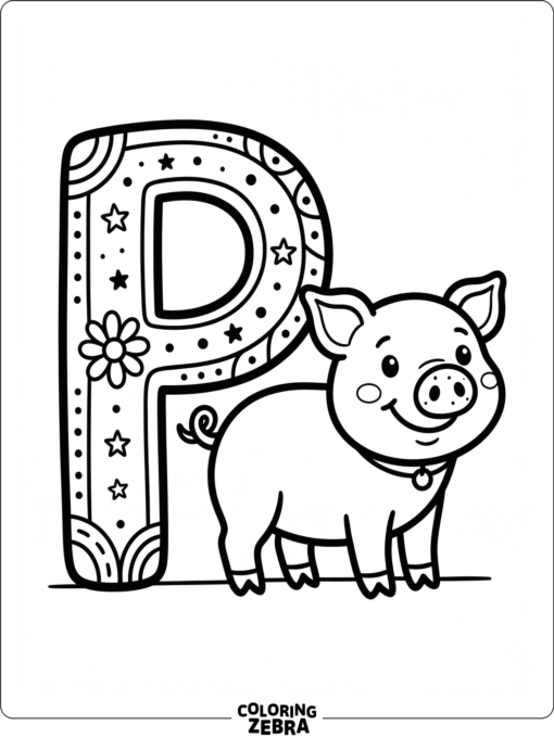 A pig beside the letter P