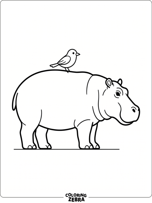 A large hippo profile with a bird resting on its back