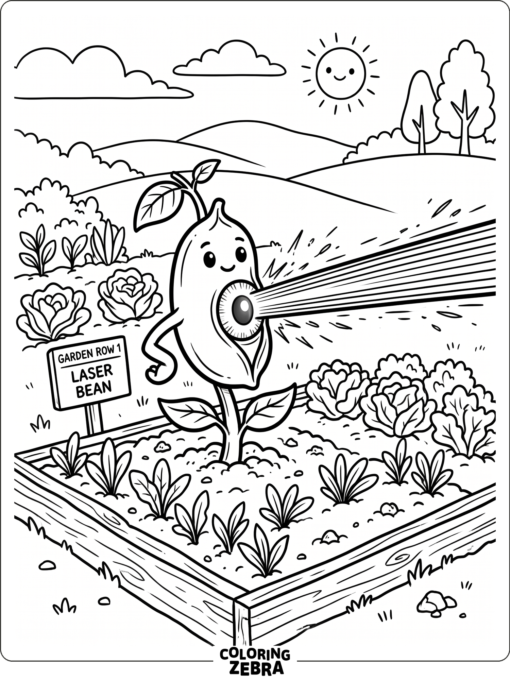 Laser Bean plant shooting a beam across a simple garden row