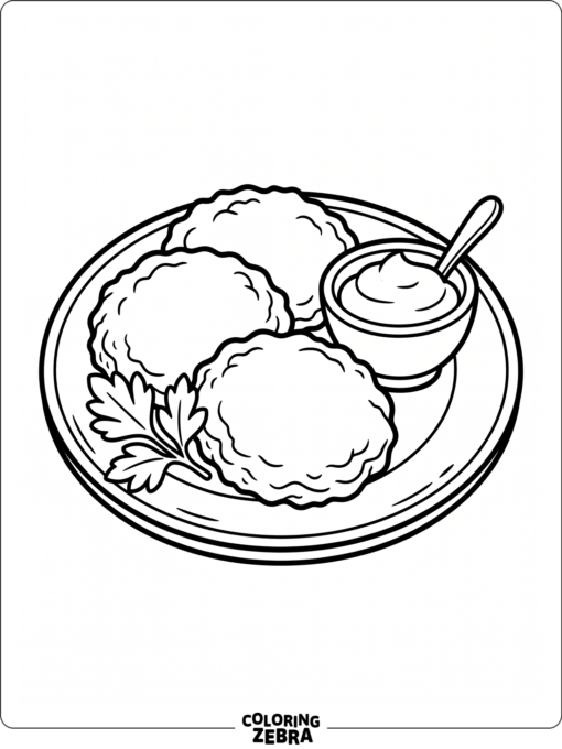 A plate of latkes with a bowl of sour cream
