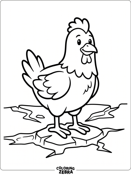 A chicken standing near glowing lava rocks