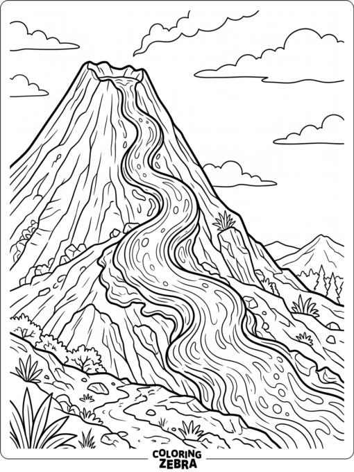 A lava stream flowing down a volcano