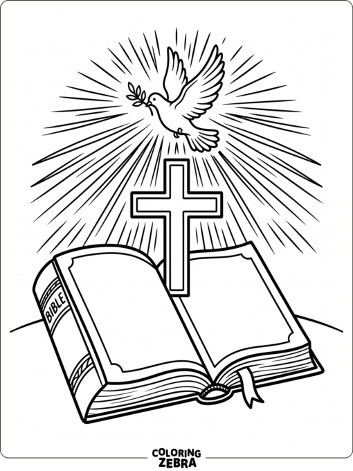 Open Bible with a cross and dove