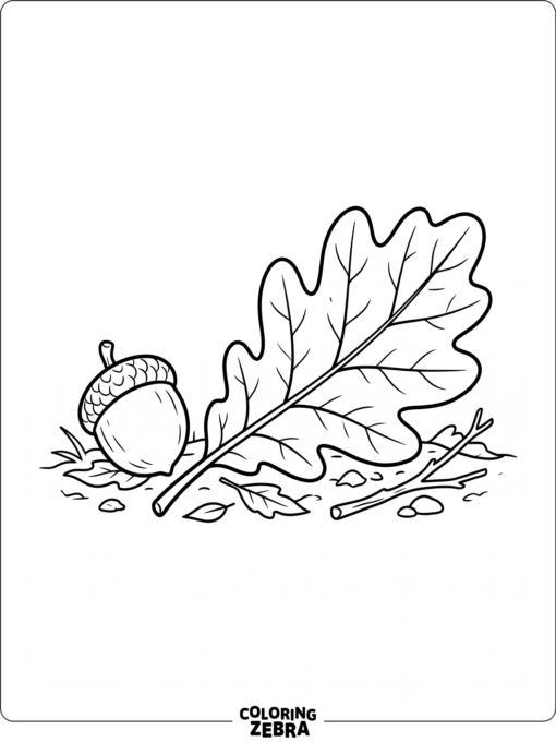 An oak leaf next to a small acorn