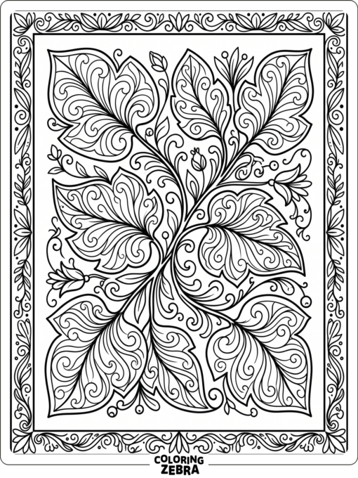 A decorative leaf pattern with flowing lines